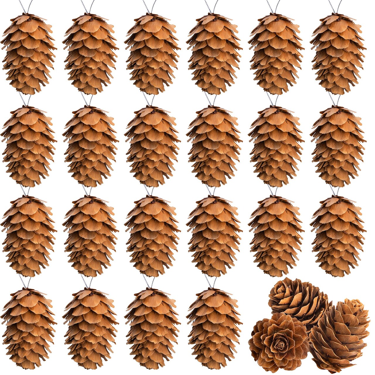 60 Pcs Christmas Natural Mini Hanging Pine Cones with String- 1.2 Inch Fall Thanksgiving Christmas Tree Hanging Pinecone Ornaments for DIY Crafts, Home, Party, Wedding Decor